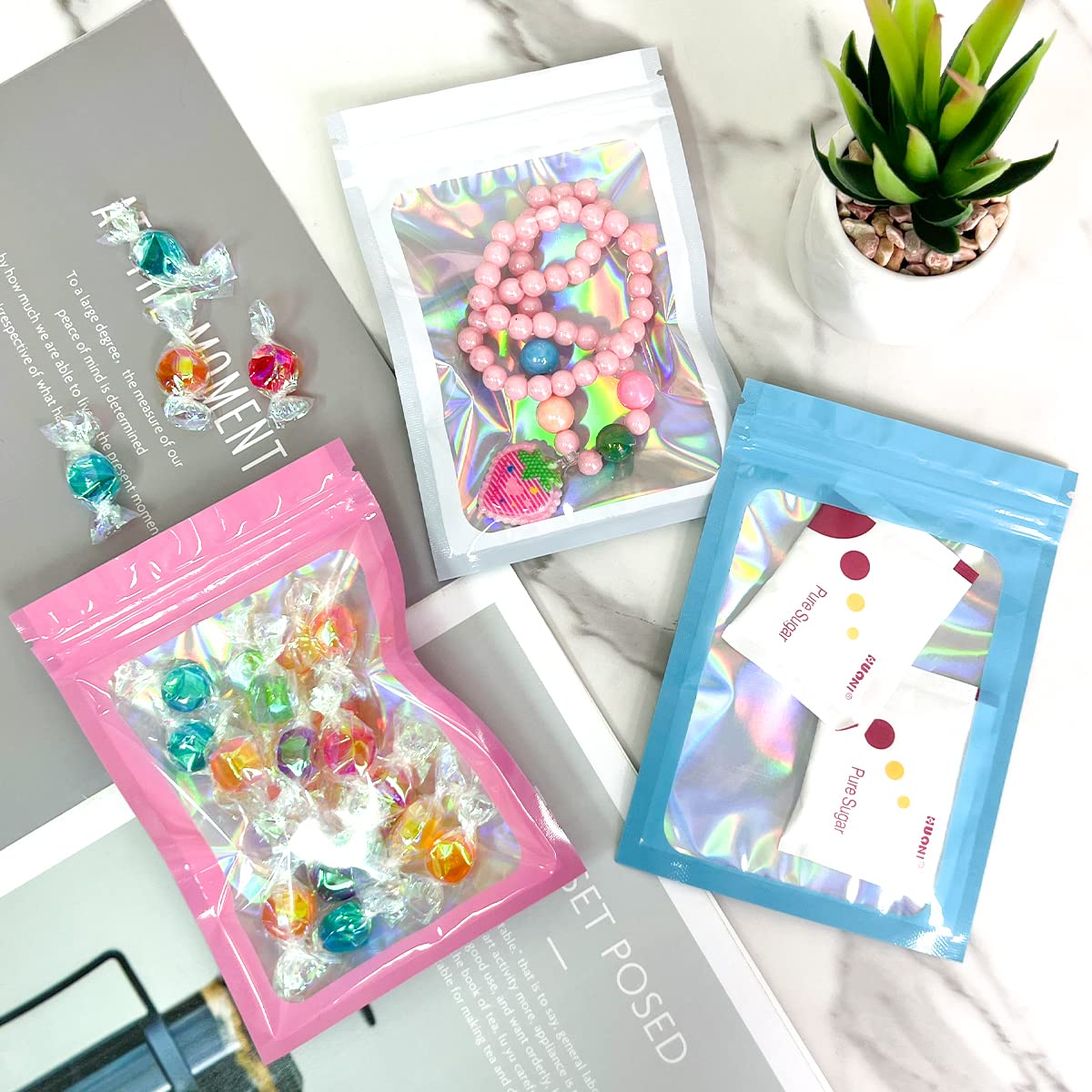 Resealable Smell Proof Mylar Holographic Packaging Bags with Clear Window
