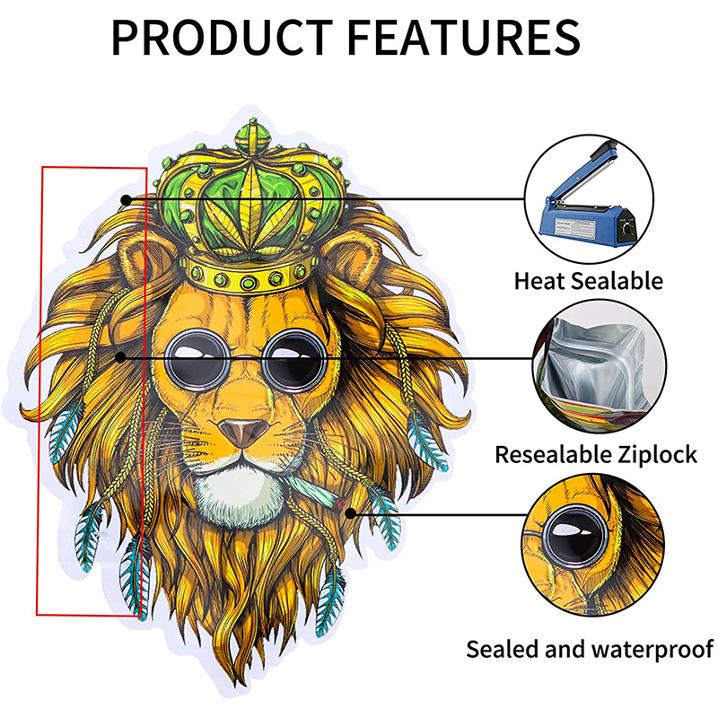 Resealable Child Proof Holographic Special Custom Shape Die Cut Mylar Bags