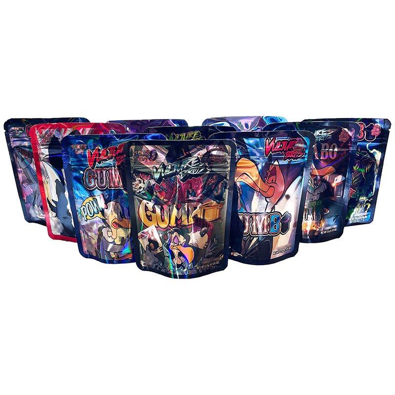 Custom Style Holographic Foil Rainbow Color Pouch Smell Proof Packaging Mylar Bags